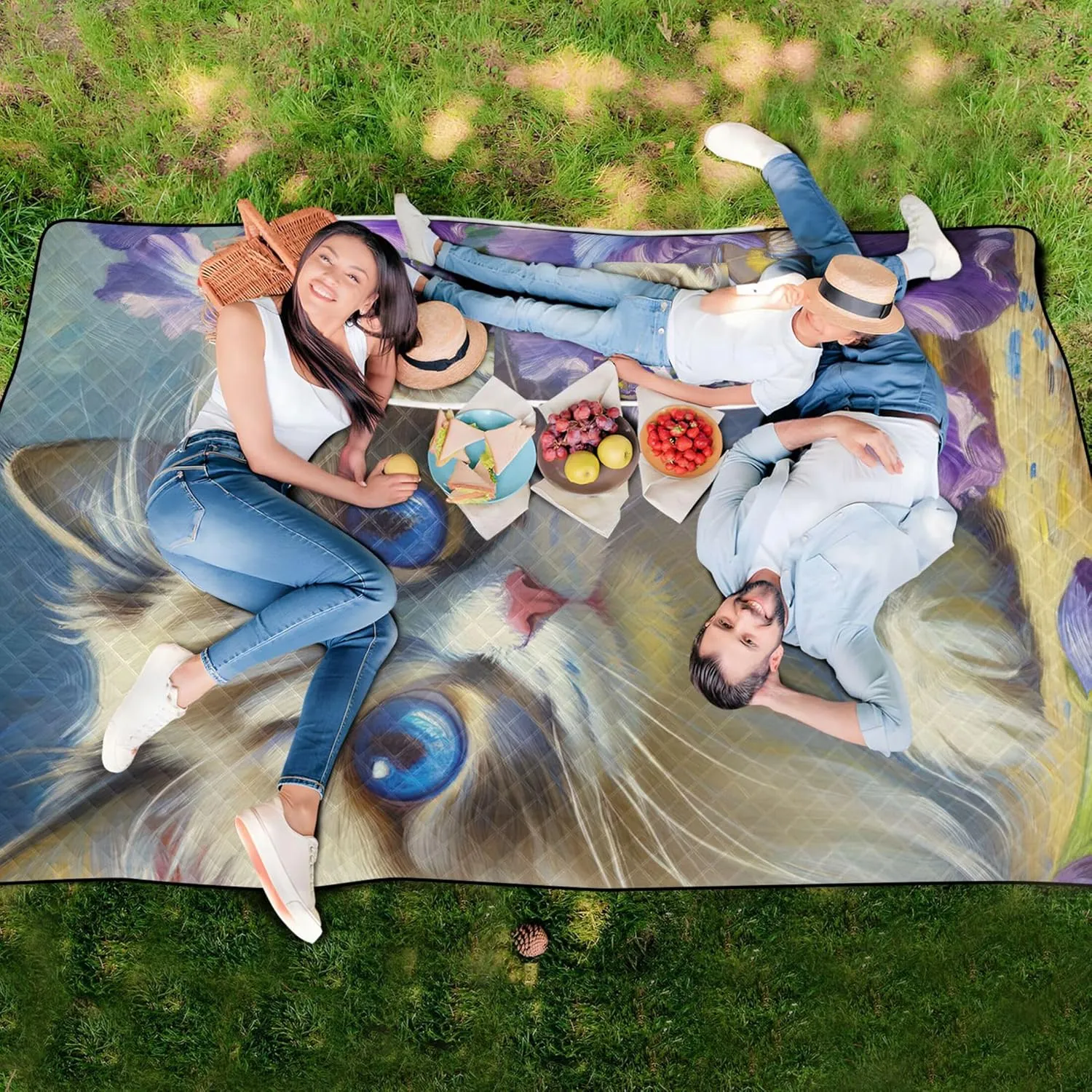 Ragdoll Cat Irises Flower Beach Blankets Waterproof Sandproof Cute Picnic Blankets Foldable Packable Camping Blanket 80" x 60"