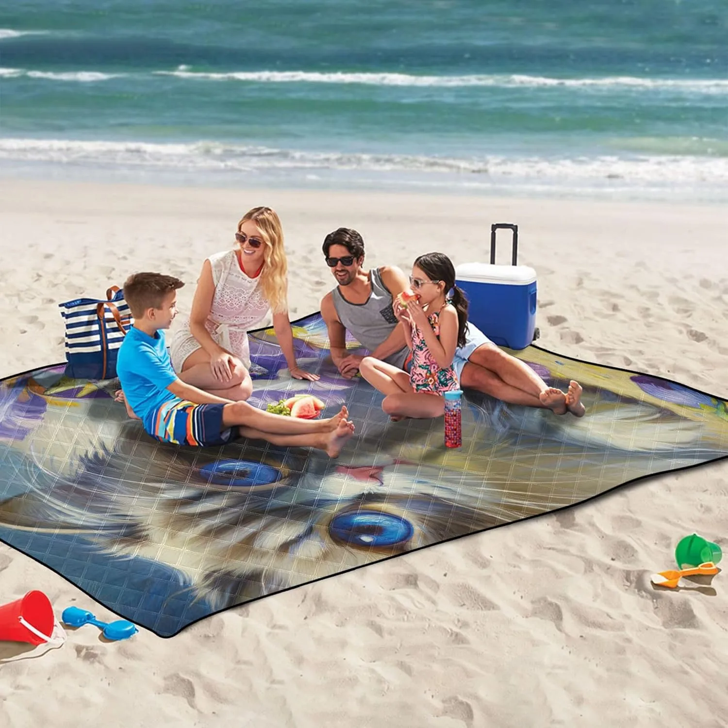 Ragdoll Cat Irises Flower Beach Blankets Waterproof Sandproof Cute Picnic Blankets Foldable Packable Camping Blanket 80" x 60"
