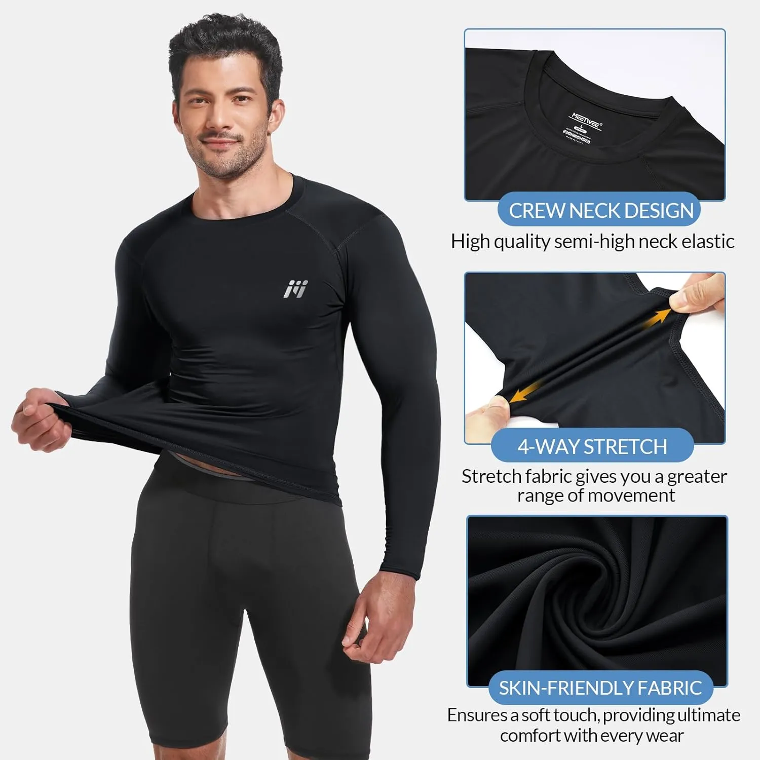 Rash Guard for Men Swim Shirt, UPF 50  Long Sleeve Compression Rash Guard UV Sun Protection Shirts 1/2/3 Pack
