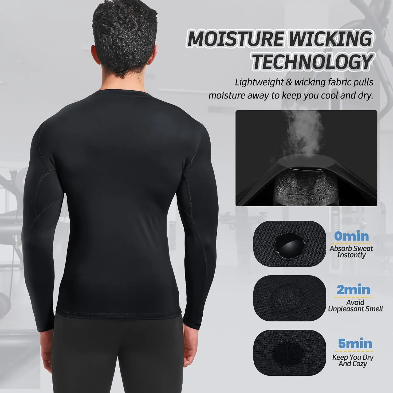 Rash Guard for Men Swim Shirt, UPF 50  Long Sleeve Compression Rash Guard UV Sun Protection Shirts 1/2/3 Pack