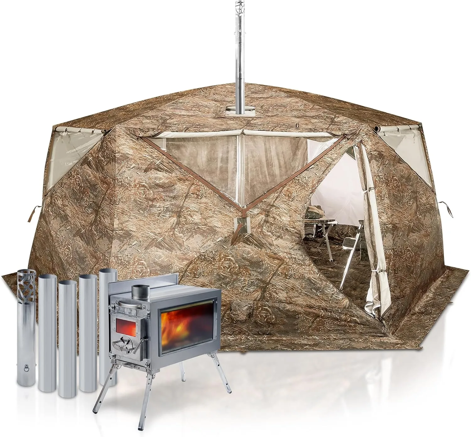 Rbm Outdoors Hot Tent with Stove Jack, Easy Setup 4 Season Winter Tents for Camping, Cold Weather Wall Double Layer Waterproof & Windproof Shelter