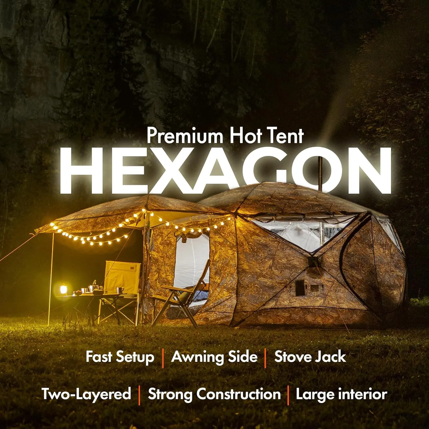 Rbm Outdoors Hot Tent with Stove Jack, Easy Setup 4 Season Winter Tents for Camping, Cold Weather Wall Double Layer Waterproof & Windproof Shelter