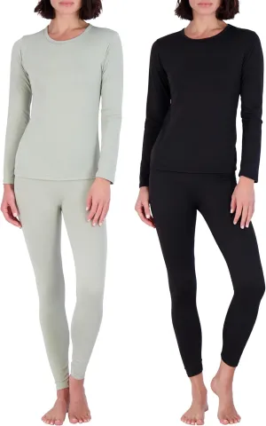 Real Essentials 4 Piece: Womens Thermal Underwear Set - Thermal Underwear for Women Fleece Lined Top & Bottom Long Johns