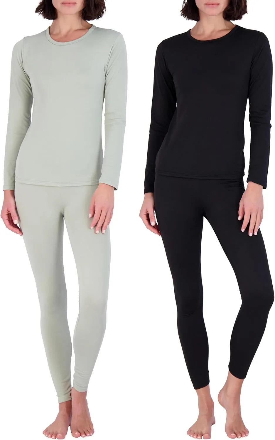 Real Essentials 4 Piece: Womens Thermal Underwear Set - Thermal Underwear for Women Fleece Lined Top & Bottom Long Johns