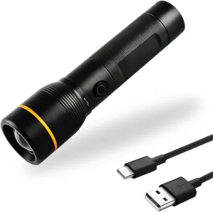 Rechargeable 1500 Lumens Flashlight, Compact LED Flash Light 2200 mAh, Adjustable Light 5 Modes, Waterproof, Zoom Flashlight for Camping, Outdoor, Night Work (Black)