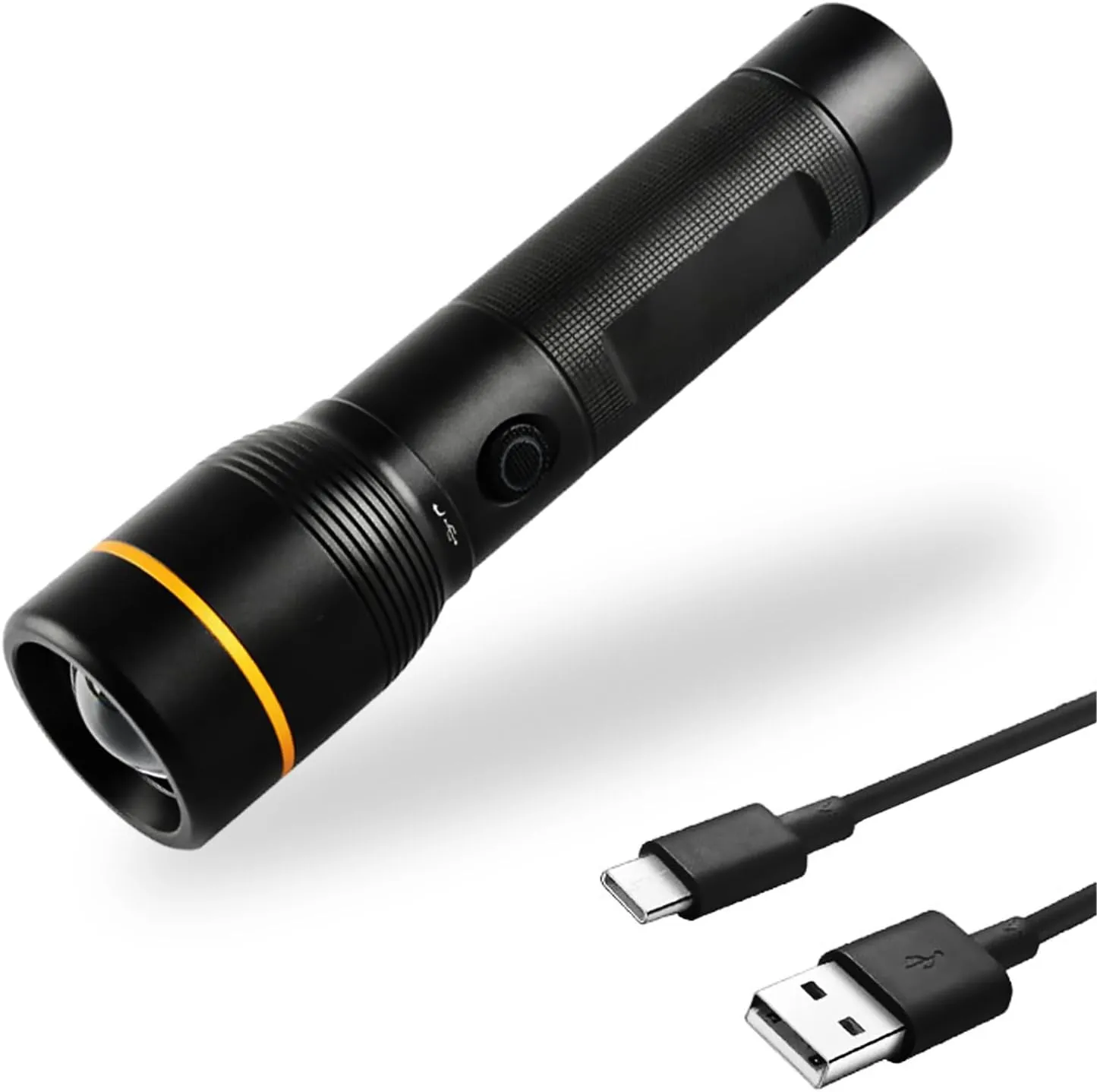 Rechargeable 1500 Lumens Flashlight, Compact LED Flash Light 2200 mAh, Adjustable Light 5 Modes, Waterproof, Zoom Flashlight for Camping, Outdoor, Night Work (Black)
