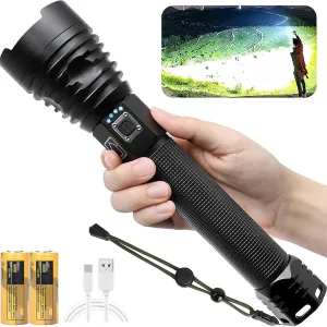 Rechargeable 250000 High Lumens LED Flashlights, Xhp90.2 Super Bright Handheld Flashlight, with Zoomable,3 Modes, Waterproof, Tactical Flash Light Torch, for Camping Emergency