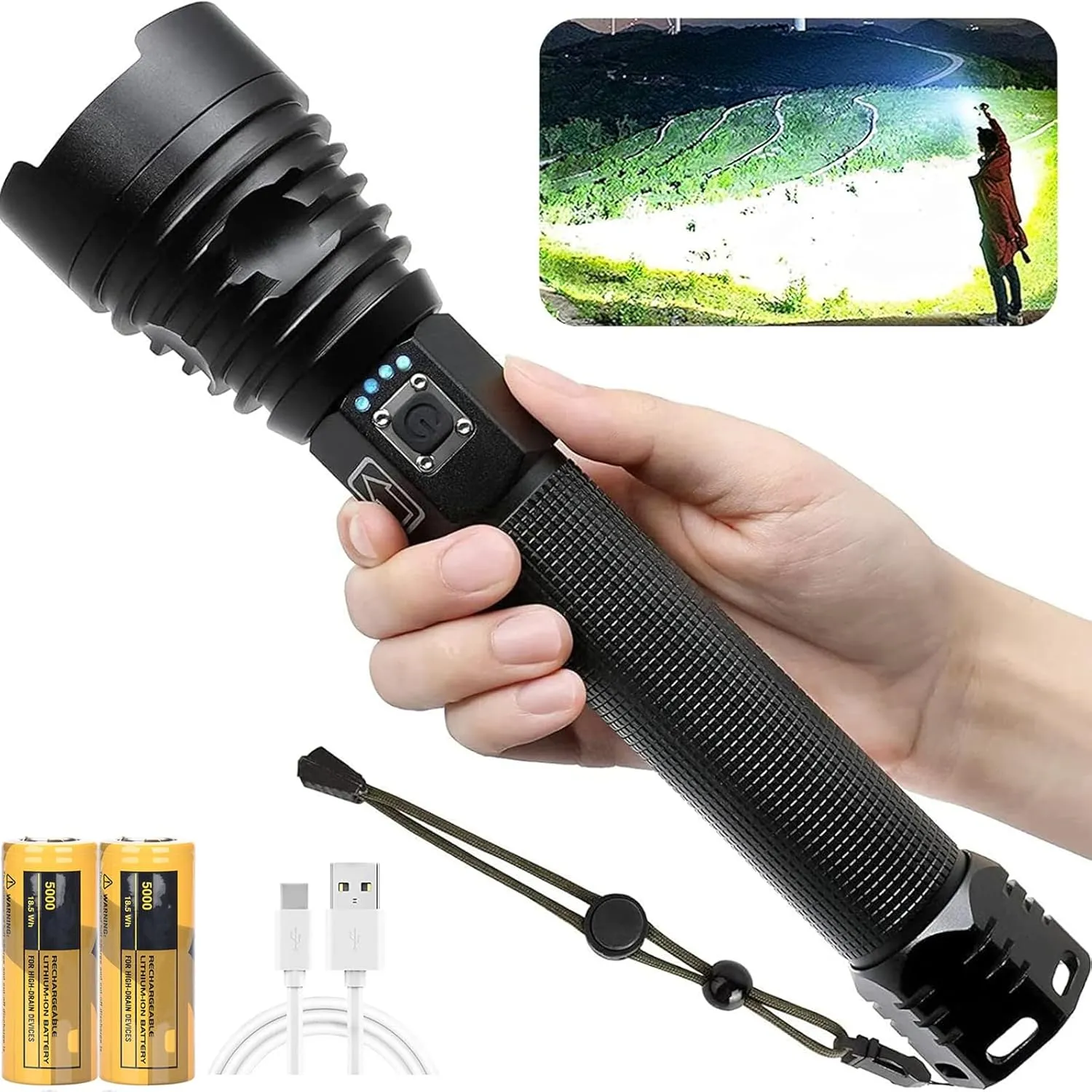 Rechargeable 250000 High Lumens LED Flashlights, Xhp90.2 Super Bright Handheld Flashlight, with Zoomable,3 Modes, Waterproof, Tactical Flash Light Torch, for Camping Emergency