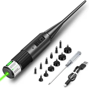 Rechargeable Bore Sighter for .177 to 12GA Caliber Rifle and Handgun Universal Hunting Red/Green Dot Boresight Kit with Press Switch Bore Sight with Charging Cable (Green)