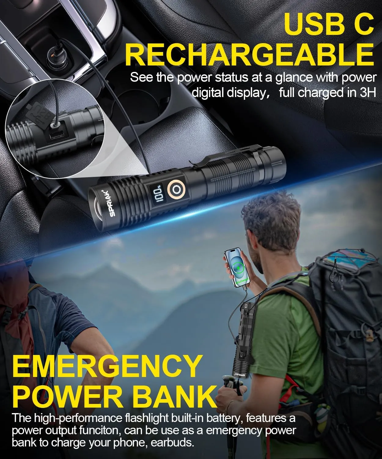 Rechargeable Flashlight High Lumens- Super Bright Magnetic Flash Light with Power Digital Display, Long Range,Dimmable,Waterproof,Pocket Tactical LED Flashlights for Emergency Camping 2PC