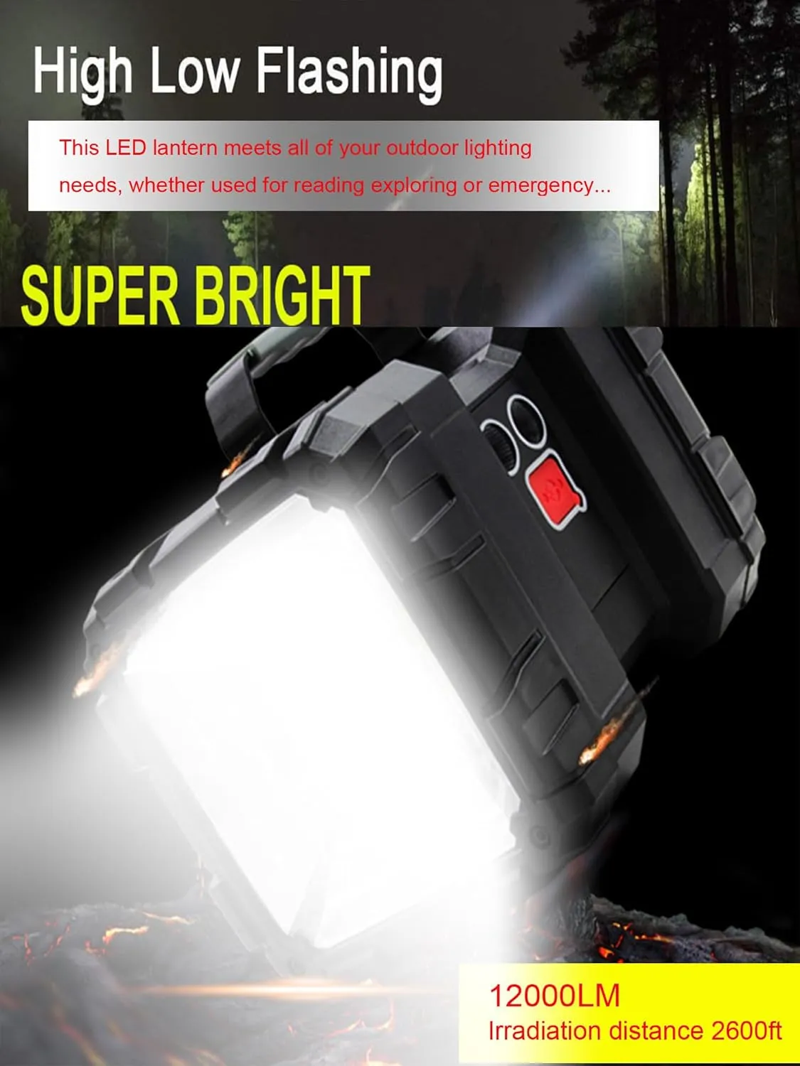 Rechargeable Flashlight, LED Spotlight Flashlight 10000mAh 12000LM 20h Ultra-Long Standby 3 4 Lights Modes Waterproof Camping Flashlight（35 LEDs）