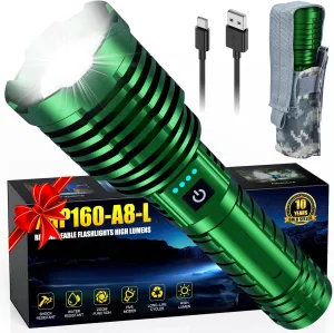 Rechargeable Flashlights 2400.000 High Lumens, Super Bright LED Flashlight Battery Powered|30H Long Life|Holster| Zoomable 5 Modes|Output|Waterproof|Powerful Tactical Flashlights for Emergency Camping