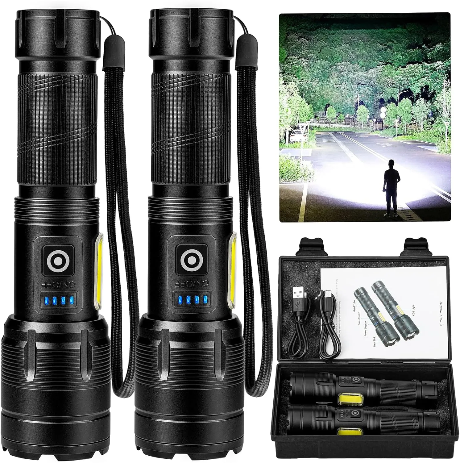 Rechargeable Flashlights High Lumens, 3000 Lumen Super Bright Led Flash Light, Powerful Flashlight with 7 Modes, COB Light, IPX7 Waterproof for Camping, Emergencies