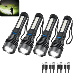 Rechargeable Flashlights High Lumens, 7Mode Flashlights Rechargeable, Super Bright Flashlight, Adjustable Tactical Flashlight, High Powered Flash Light, LED Flashlight for Emergency Home 4Pack