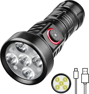 Rechargeable Flashlights High Lumens, Small LED Flashlight 2000 Lumens, EDC Super Bright Flashlight, IP68 Waterproof Flashlights for Camping Hiking Emergencies -Black