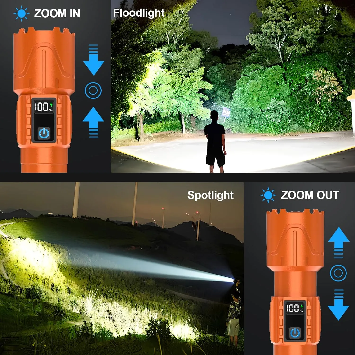 Rechargeable Flashlights High Lumens - Super Bright LED Tactical Flash Light, Powerful Waterproof Handheld USB C Flashlight for Camping,Emergencies,Home,5 Modes,Zoomable (2, Orange)