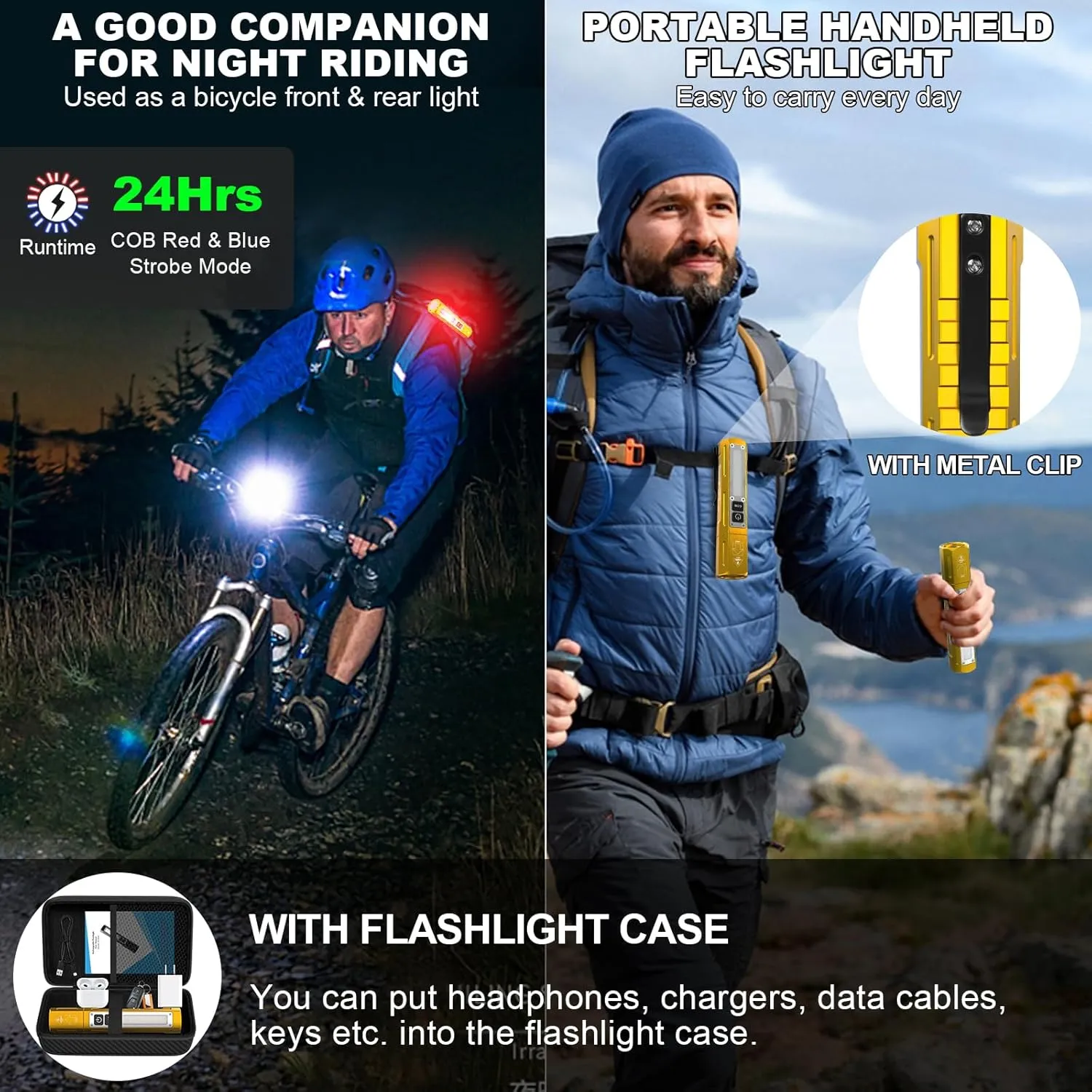 Rechargeable Flashlights High Lumens - Super Bright Small Pocket Magnetic Flashlight, 8 Modes LED Tactical Flash Light, Dual Button Powerful Flashlight for Camping (2, Yellow Gold)