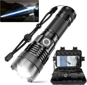 Rechargeable Flashlights High Lumens - Super Bright Spotlight LED Flashlight, 4 Modes Tactical Flash Light Powerful Flashlight for Home Emergency Camping(with Case)