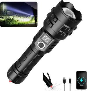 Rechargeable Flashlights Super High Lumens, Super Bright Flashlight, Adjustable Tactical Flashlight Waterproof Handheld Flash Light for Emergencies, Camping, Hiking