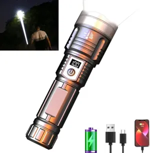 Rechargeable High Brightness Flashlight, 900000LM Powerful Tactical Flashlight, 5 Modes Adjustable Portable LCD Flashlight, Waterproof, Handheld Flash, for Emergencies, Hiking,Camping.