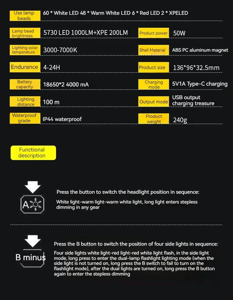 Rechargeable LED Camping Lantern Searchlight Waterproof Portable Outdoor Tent Light Emergency Night Lamp