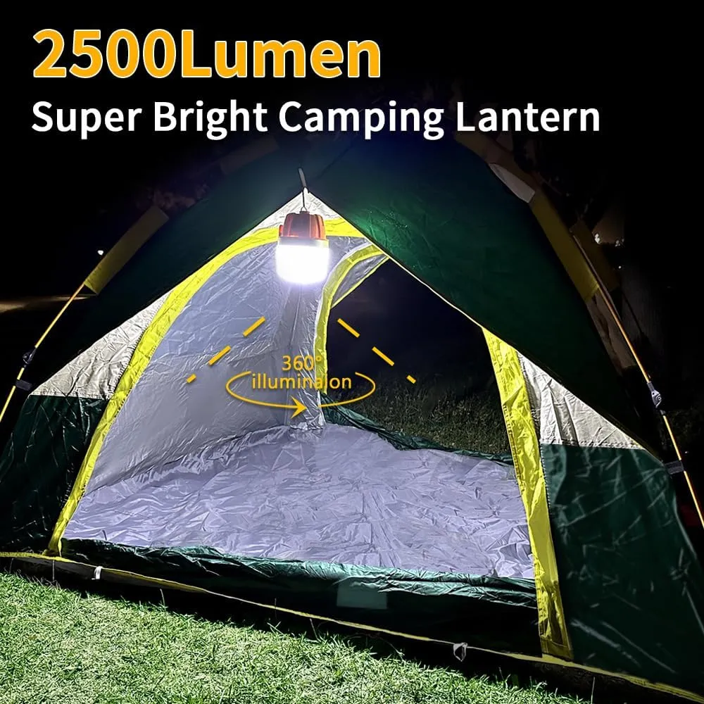 Rechargeable LED Camping Lantern,Camping Essentials,2500LM,13600mAh,Long Lasting 50H,4 Modes Camping Light ,Power Bank,IPX5 Waterproof,Lantern Flashlight for Camping ,Emergency,Power Outages