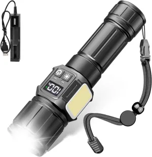 Rechargeable LED Flashlight - 9 Modes Zoom High Lumen Flashlight with Magnetic, IPX4 Waterproof, Bright Portable Tactical Flash Light for Camping, Hiking, Home Emergency USB Charging Cable