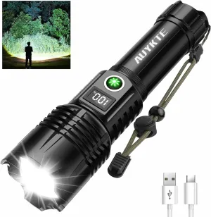 Rechargeable LED Flashlights, 250000 High Lumens, 5 Modes Zoomable, Super Bright Flashlight, Tactical Powerful IPX7 Waterproof Handheld Flash Light for Emergencies, Hiking, Camping