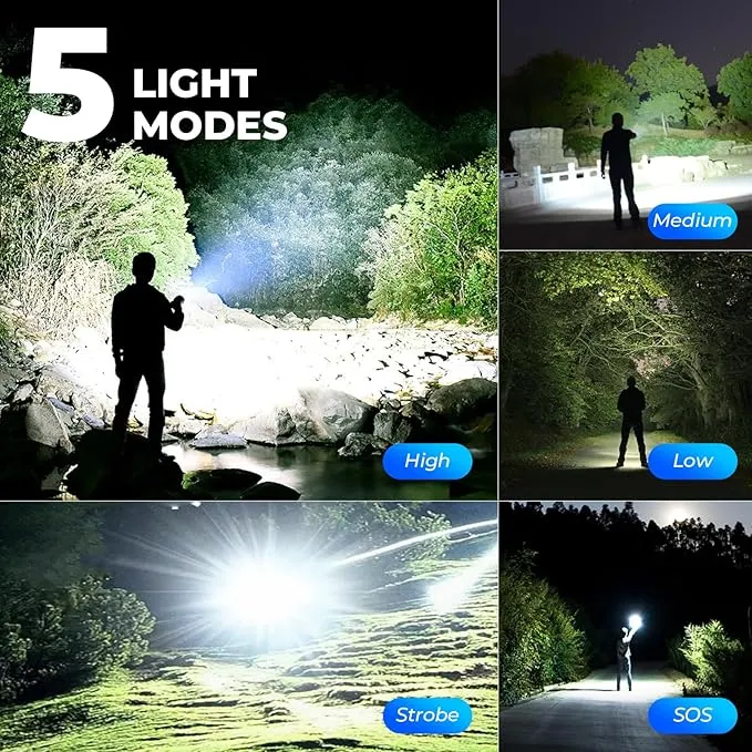 Rechargeable LED Flashlights High Lumens, 900,000 Super Bright High Powerful Flash Light,5 Modes, IPX7 Waterproof,Handheld Powerful Flashlights for Emergency Camping Hiking