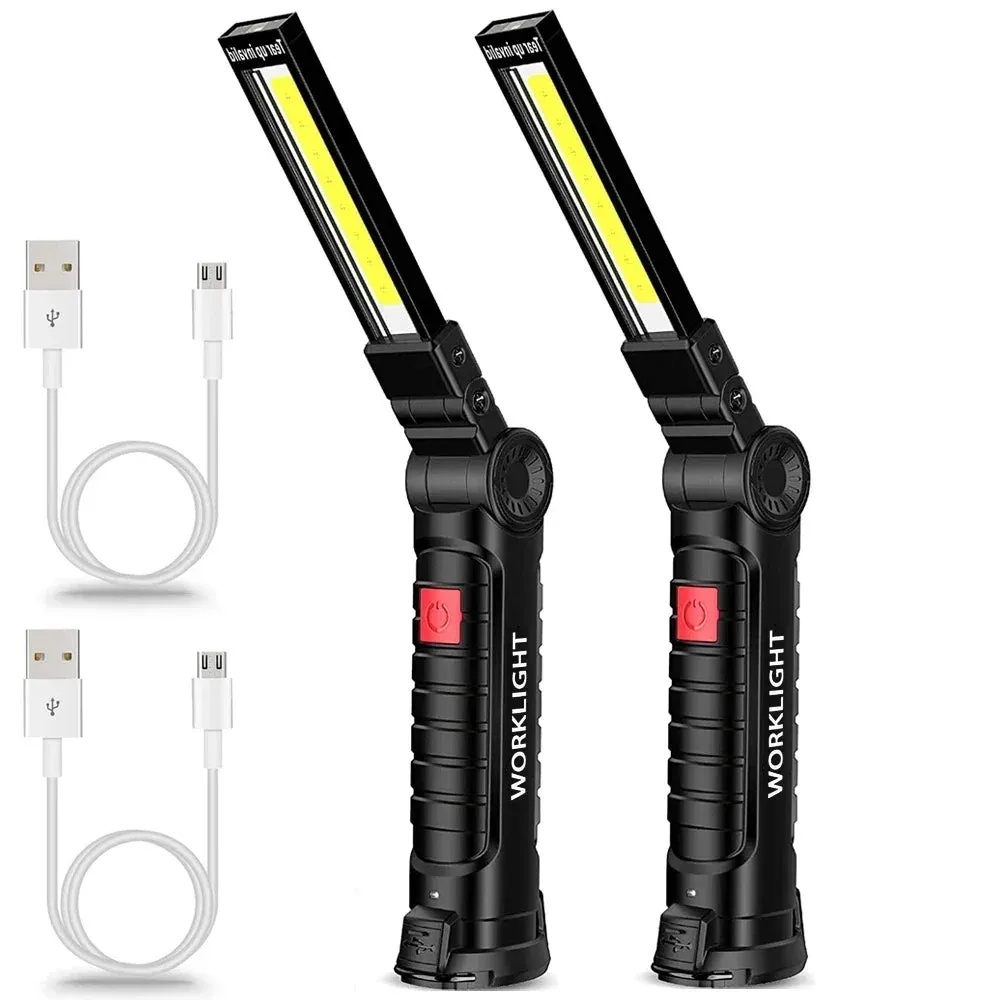 Rechargeable LED Work Light Flashlight, 5 Modes, Rotatable, Magnetic Base, Waterproof, for Camping & Emergency Use