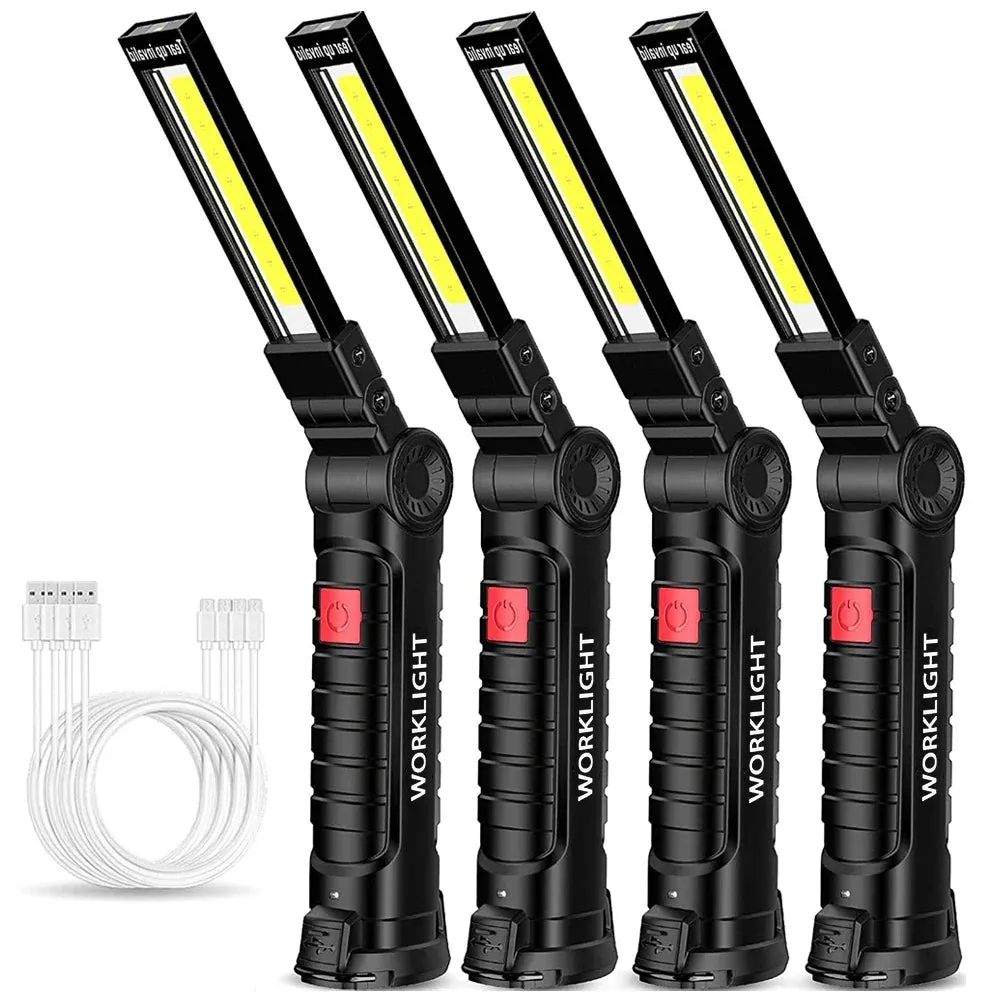 Rechargeable LED Work Light Flashlight, 5 Modes, Rotatable, Magnetic Base, Waterproof, for Camping & Emergency Use