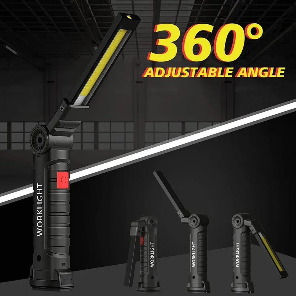 Rechargeable LED Work Light Flashlight, 5 Modes, Rotatable, Magnetic Base, Waterproof, for Camping & Emergency Use