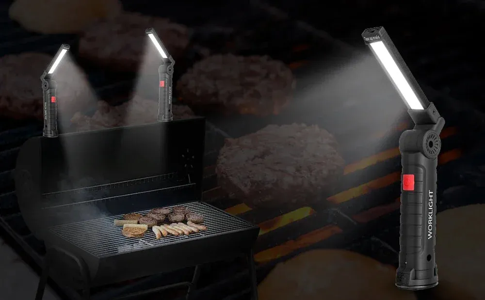 Rechargeable LED Work Light Flashlight, 5 Modes, Rotatable, Magnetic Base, Waterproof, for Camping & Emergency Use
