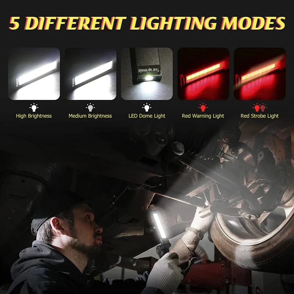 Rechargeable LED Work Light Flashlight, 5 Modes, Rotatable, Magnetic Base, Waterproof, for Camping & Emergency Use