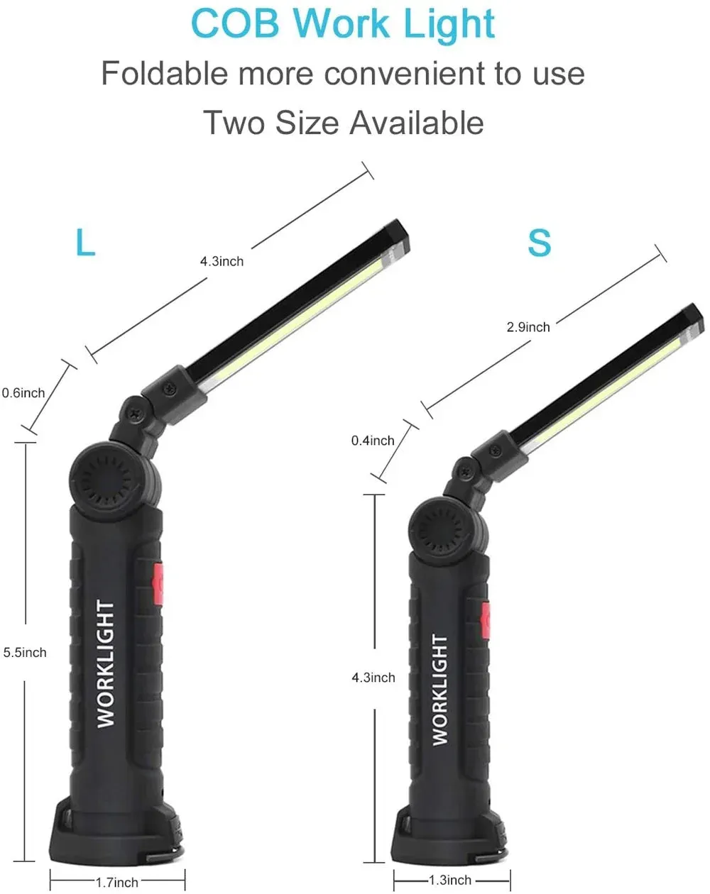 Rechargeable LED Work Light Flashlight, 5 Modes, Rotatable, Magnetic Base, Waterproof, for Camping & Emergency Use