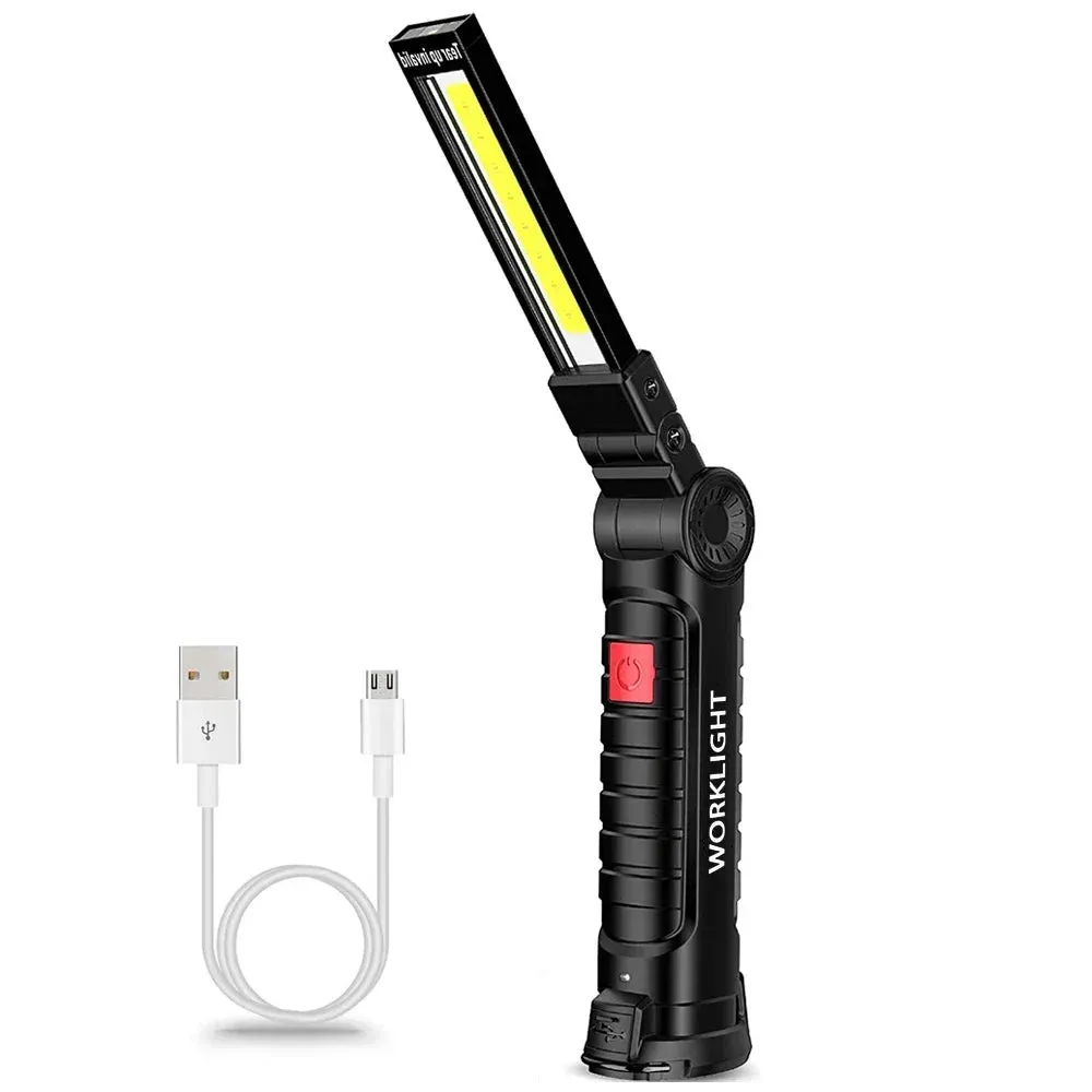 Rechargeable LED Work Light Flashlight, 5 Modes, Rotatable, Magnetic Base, Waterproof, for Camping & Emergency Use