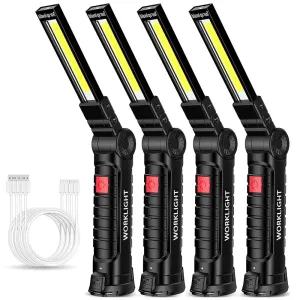 Rechargeable LED Work Light Flashlight, 5 Modes, Rotatable, Magnetic Base, Waterproof, for Camping & Emergency Use