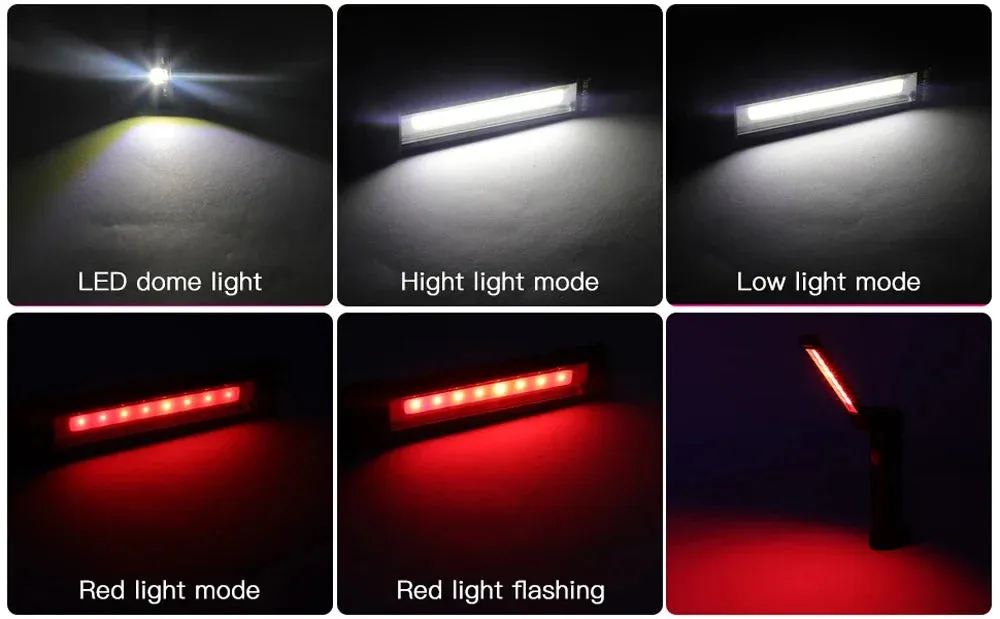 Rechargeable LED Work Light Flashlight, 5 Modes, Rotatable, Magnetic Base, Waterproof, for Camping & Emergency Use