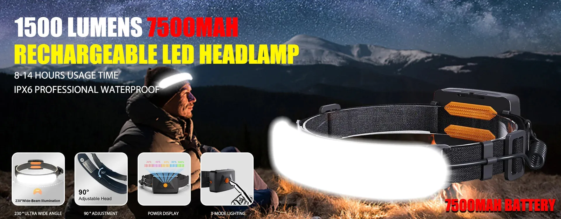 Rechargeable LED Work Light Flashlight, 5 Modes, Rotatable, Magnetic Base, Waterproof, for Camping & Emergency Use