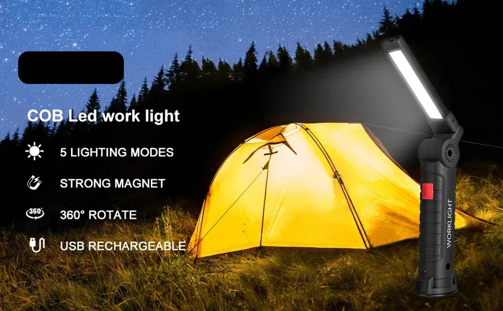 Rechargeable LED Work Light Flashlight, 5 Modes, Rotatable, Magnetic Base, Waterproof, for Camping & Emergency Use