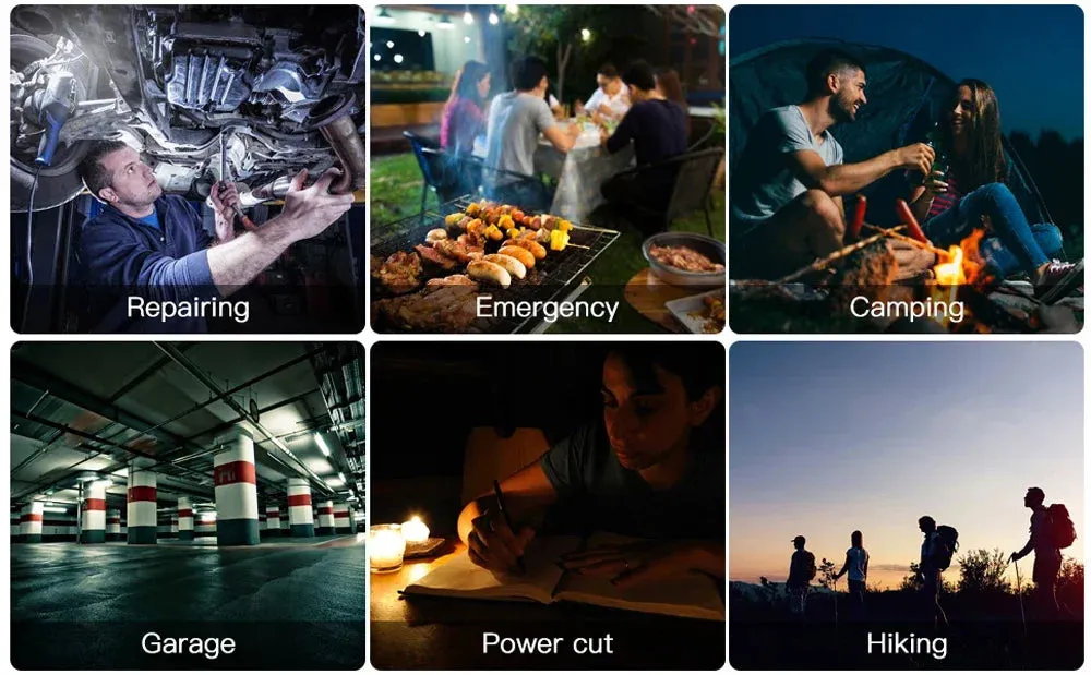 Rechargeable LED Work Light Flashlight, 5 Modes, Rotatable, Magnetic Base, Waterproof, for Camping & Emergency Use