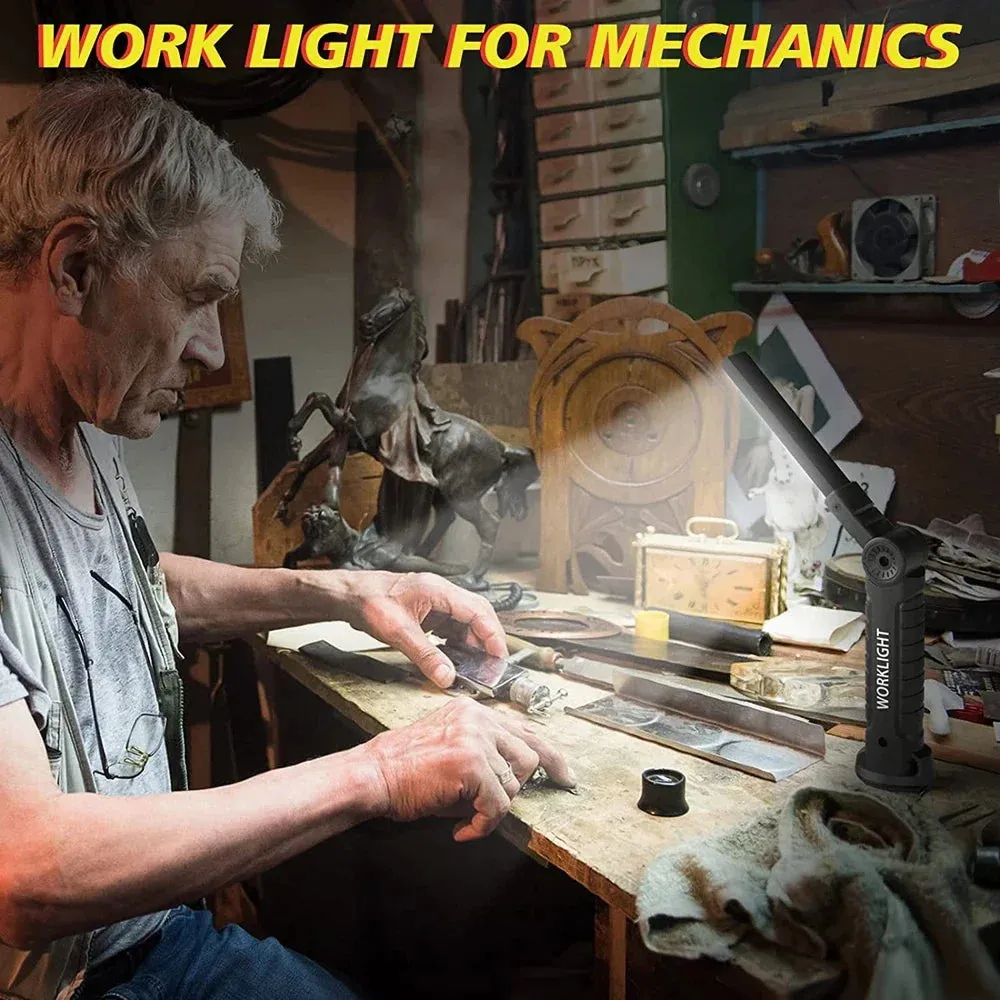 Rechargeable LED Work Light Flashlight, 5 Modes, Rotatable, Magnetic Base, Waterproof, for Camping & Emergency Use