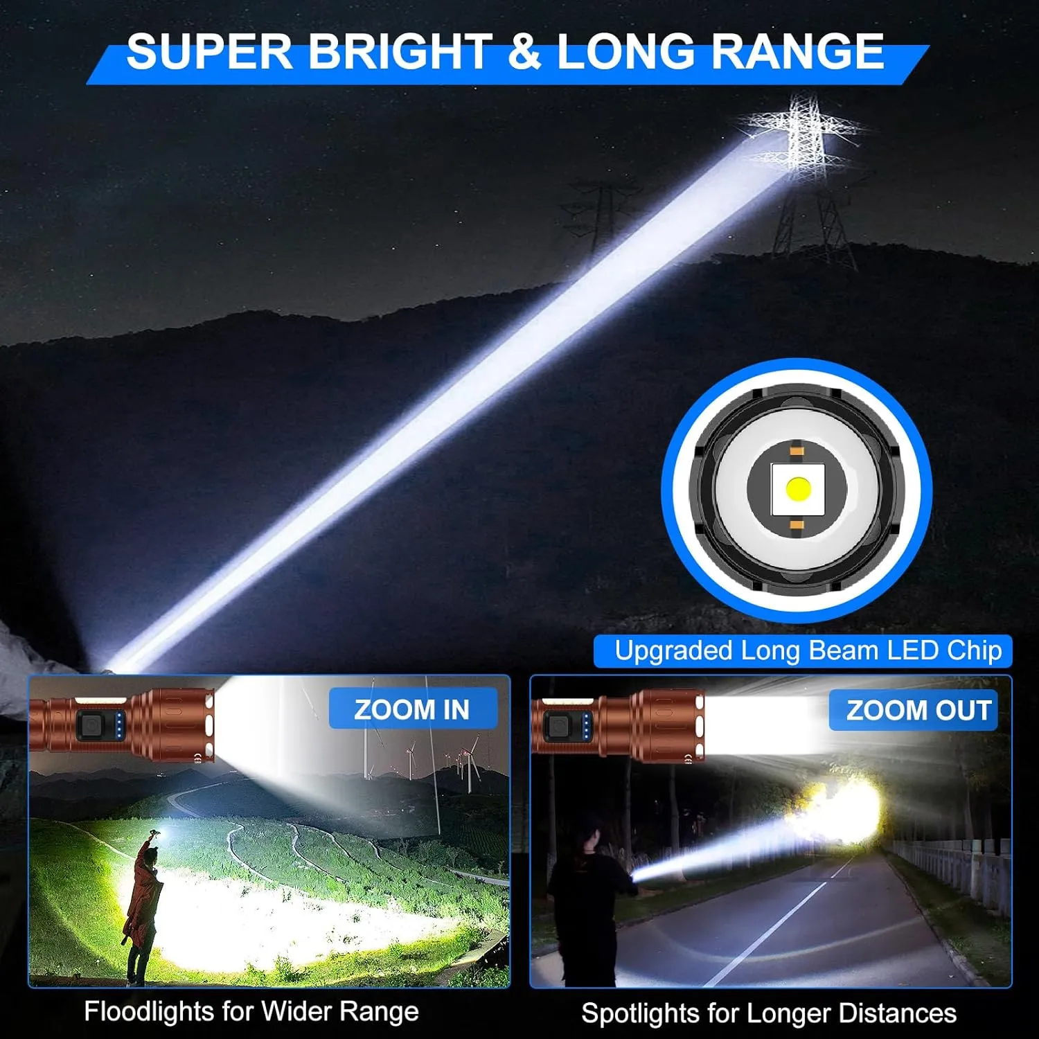 Rechargeable Magnetic Flashlights High Lumens, Super Bright LED Powerful Flashlight 8 Modes with COB Work Light, Waterproof Handheld Flash Light for Camping (2 Pack with Paper Box, Brown)