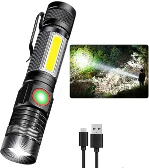 Rechargeable Tactical Flashlight, Magnetic LED Flashlight with COB Work Light, Super Bright 2000 Lumens Flash Light 4 Modes Waterproof Zoomable Flashlight for Camping Emergency