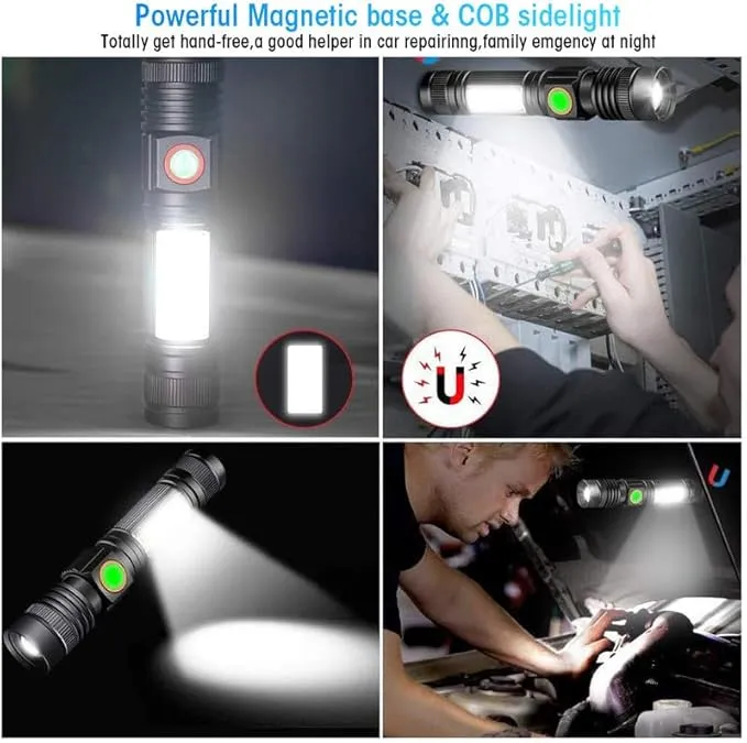 Rechargeable Tactical Flashlight, Magnetic LED Flashlight with COB Work Light, Super Bright 2000 Lumens Flash Light 4 Modes Waterproof Zoomable Flashlight for Camping Emergency