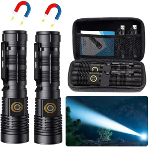 Rechargeable Tactical Flashlights High Lumens - 1500 Meters Long Beam Super Bright LED Magnetic Flashlight USB Zoomable 5Modes Small Long Beam Spotlight Flashlight for Hiking, Camping