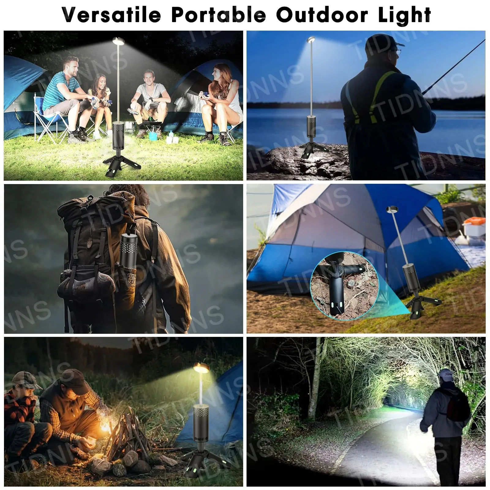 Rechargeable Telescopic Camping Lantern 10000mAh, Dimmable Fishing Light, Emergency Power Failure Lamp