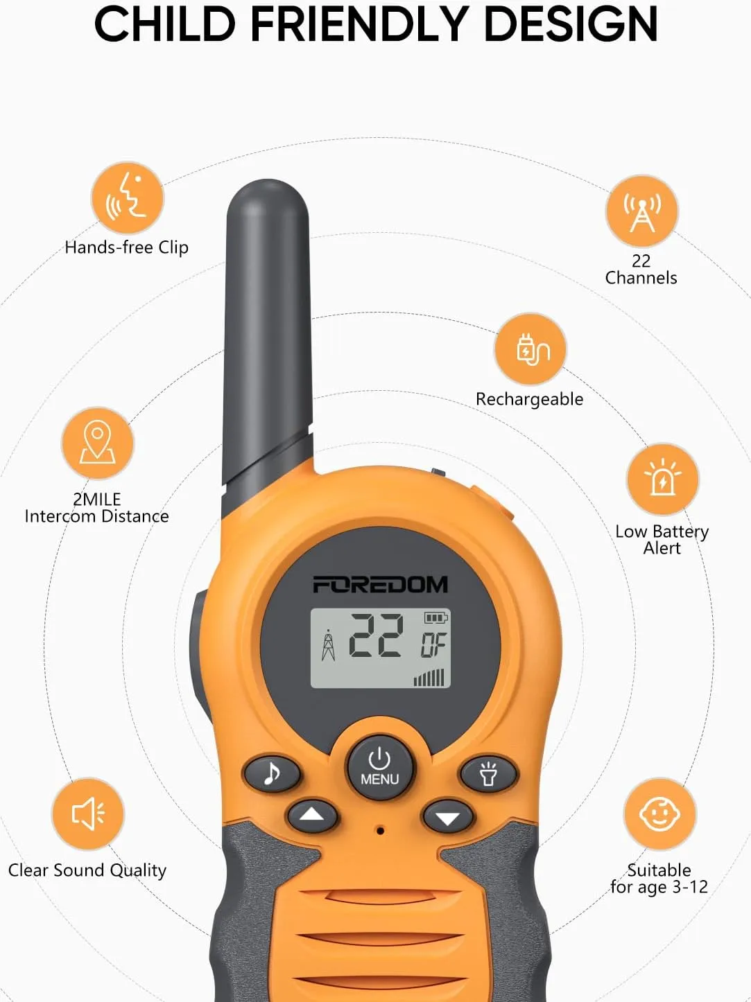 Rechargeable Walkie Talkies for Kids Walkie Talkies Long Range for Boy & Girl Age 3 to 12 Year Old Birthday Toys - 2 Pack