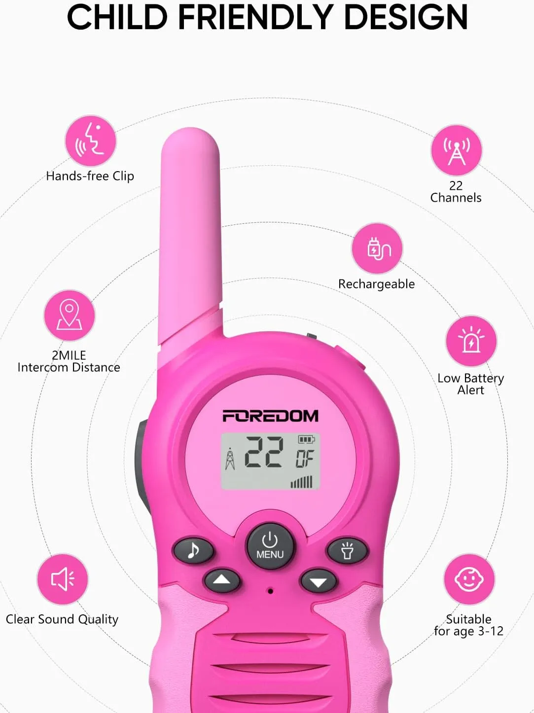 Rechargeable Walkie Talkies for Kids Walkie Talkies Long Range for Boy & Girl Age 3 to 12 Year Old Birthday Toys - 2 Pack