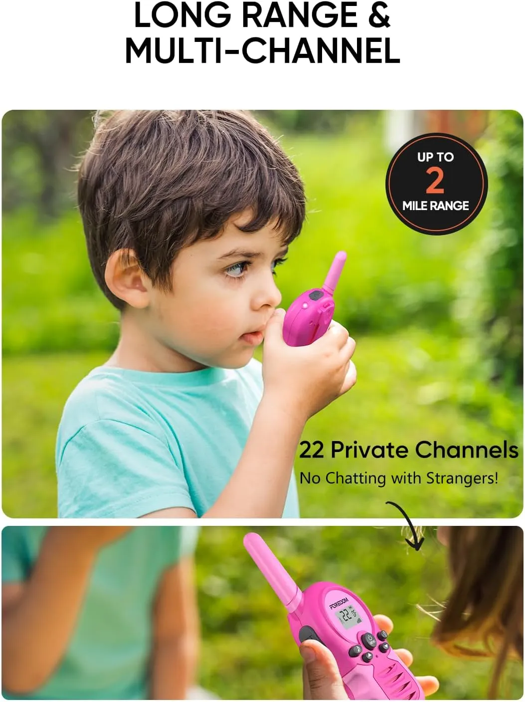 Rechargeable Walkie Talkies for Kids Walkie Talkies Long Range for Boy & Girl Age 3 to 12 Year Old Birthday Toys - 2 Pack